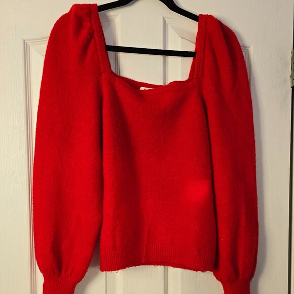 H&M red balloon sleeve sweater - Picture 1 of 3